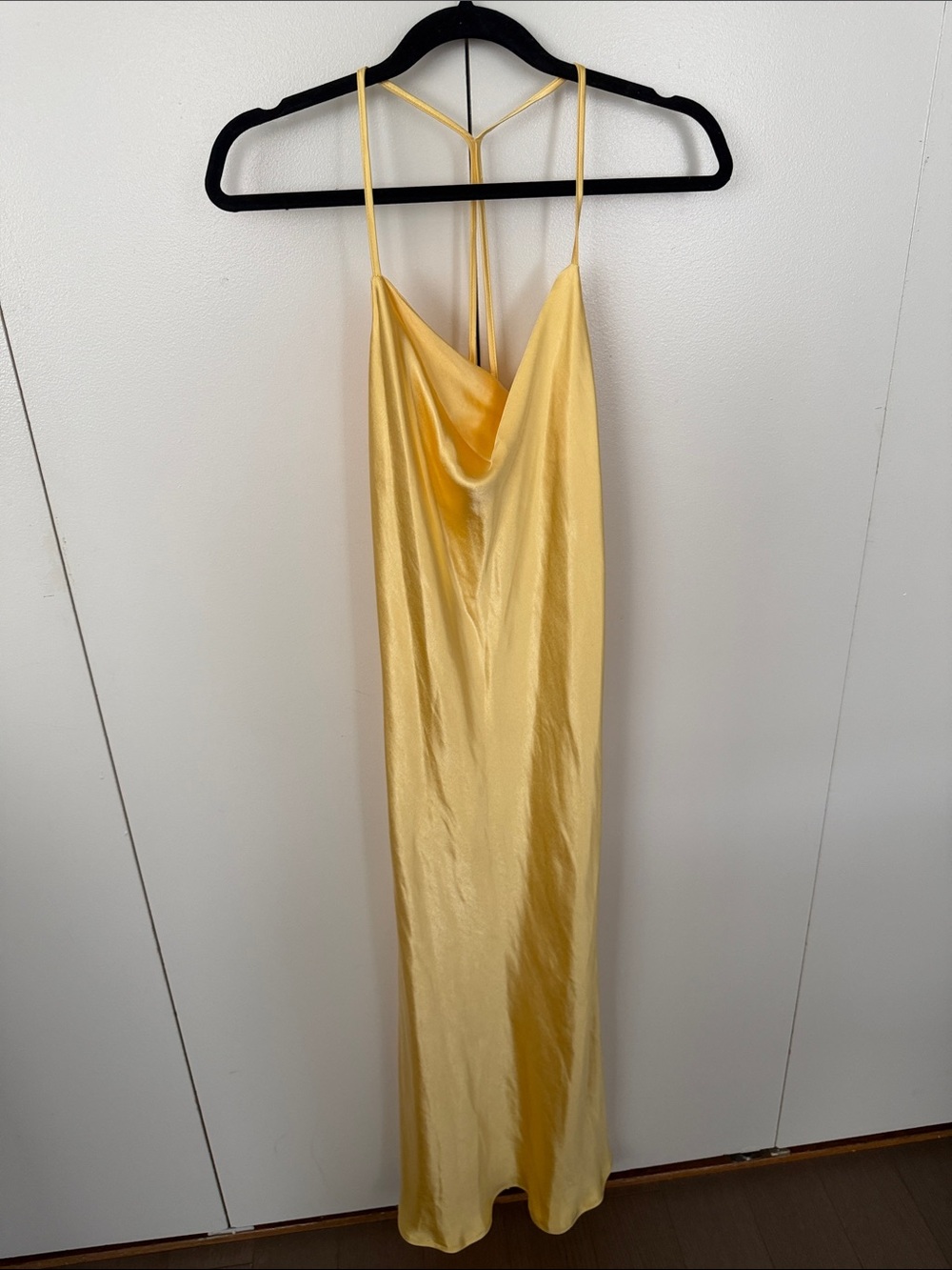 Satin Cowl Neck Slip Dress in Soft Yellow - Picture 2 of 5